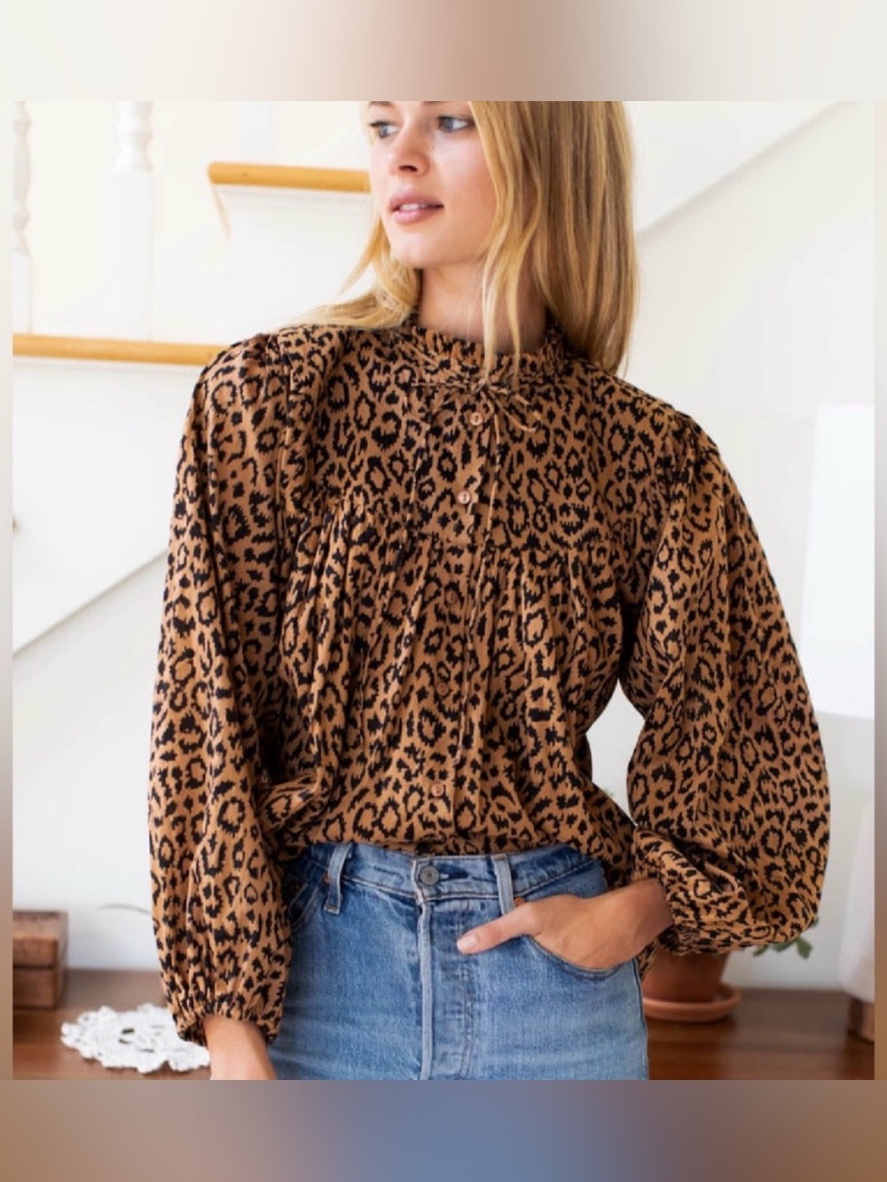 Emerson Fry India Collection Emmaline Leopard Print Blouse Size Medium